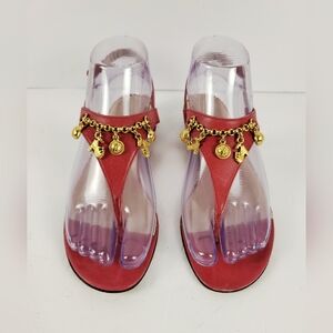 Ferragamo Boutique Vintage Women's T-Strap Sandals with Gold Charm Chain